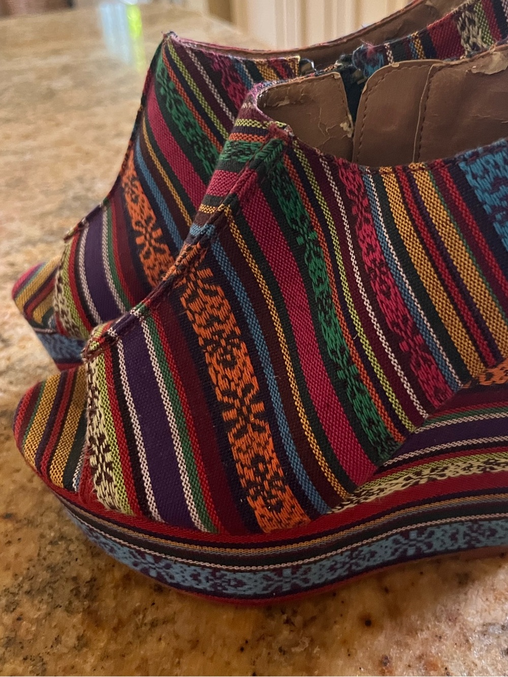 Steve Madden Multicolor Striped Wedge Booties - Red, Green, Blue, Orange, Purple